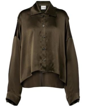 KHAITE Bodine Asymmetric Silk Satin Shirt - Green