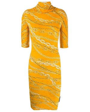 Balenciaga Velvet Slim High-Neck Dress - Yellow
