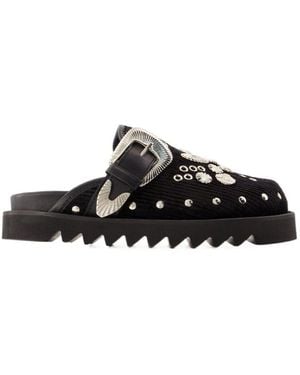 Toga Metallic Detailed Buckled Corduroy Sabots - Black