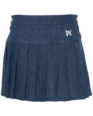 Palm Angels Logo-Embroidered Pleated Mini Skirt - Blue