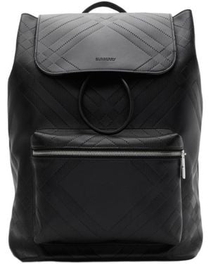 Burberry Logo Detailed Foldover Top Backpack - Black