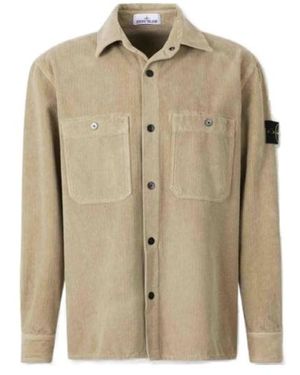 Stone Island Compass Patch Buttoned Shirt Jacket - Natural