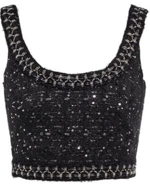 Giambattista Valli Embellished Tweed Crop Top - Black