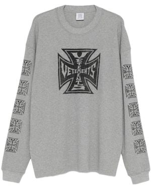 Vetements Logo-Print Crewneck Sweatshirt - Grey