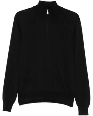 Tagliatore Quarter-Zip Knitted Polo Shirt - Black