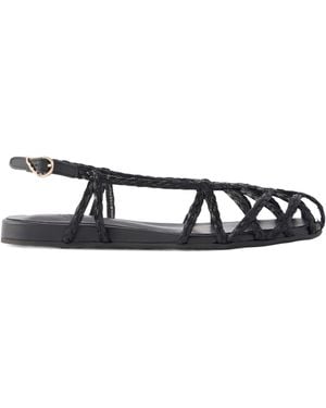 Ancient Greek Sandals Kardia Leather-Trimmed Raffia Sandals - Black
