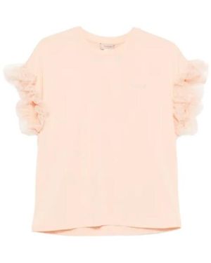 Twinset Ruffled Sleeve Tonal Stitched T-Shirt - Pink