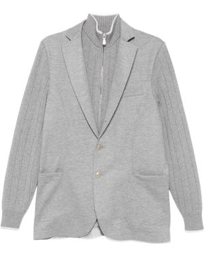 Eleventy Ribbed-Sleeves Buttoned Jacket - Gray