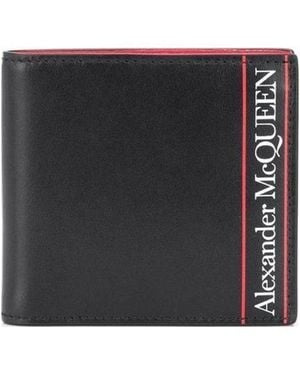 McQueen Striped Detailed Logo Wallet - Black