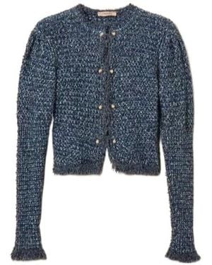 Twinset Jacquard Fringed Jacket - Blue