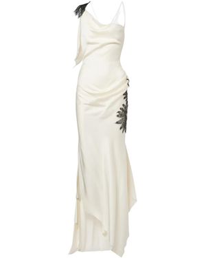 Victoria Beckham Floral-Applique Draped Satin Crêpe Gown - White