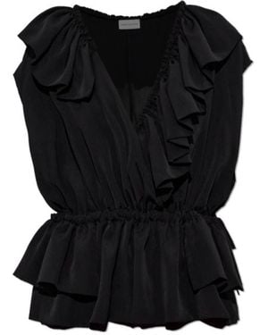Dries Van Noten Cally Bis Ruffled Peplum Top - Black