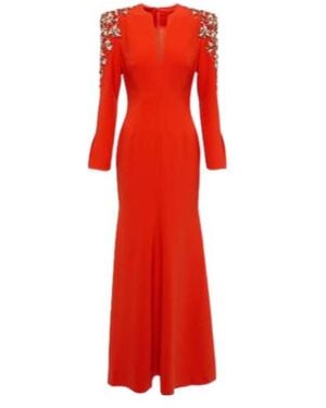 Jenny Packham V-Neck Crepe Dress - Red