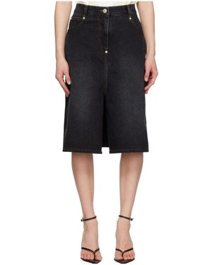 Pushbutton Patchwork Skirt Trousers - Black
