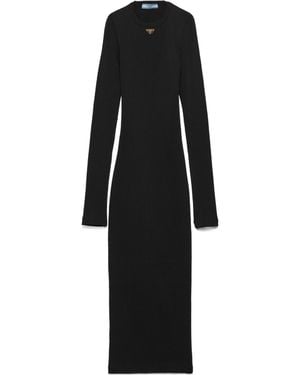 Prada Long-Sleeved Ribbed Midi Dress - Black