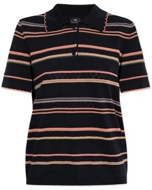 Paul Smith Ps Paul Smith Striped Knitted Polo Shirt - Black