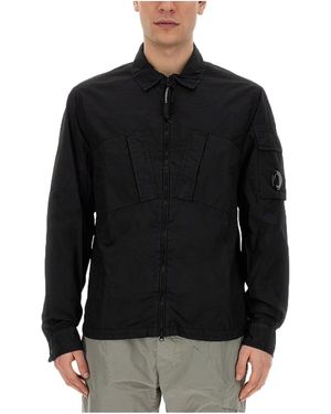 C.P. Company Taylon Lens-Detail Zipped Shirt - Black