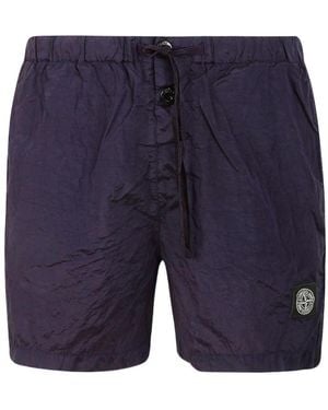 Stone Island Logo Patch Drawstring Swim Shorts - Blue