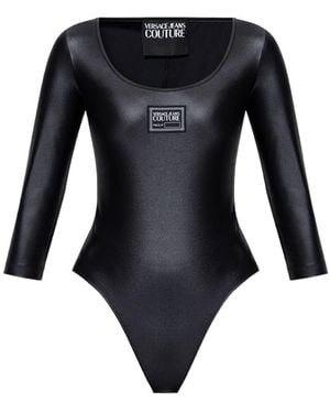 Versace Jeans Couture Logo-Patch Long-Sleeve Bodysuit - Black