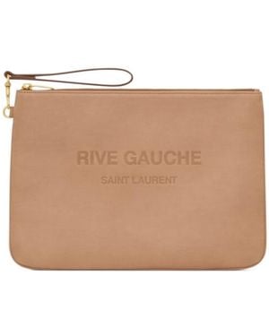 Saint Laurent Rive Gauche Zip-Up Clutch Bag - Natural