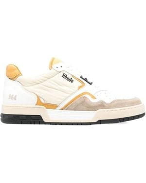 Rhude Low-Top Sneakers With Suede And Mustard Accents - White
