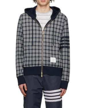 Thom Browne Checked Zipped Hoodie - Grey