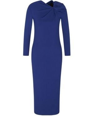 Emporio Armani Knot Detailed Long-Sleeved Midi Dress - Blue