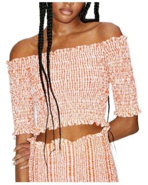 KENZO Off-Shoulder Smocked Crop Top - Pink