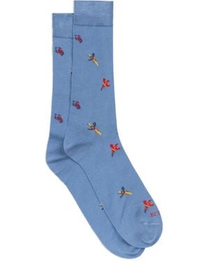 Etro Paisley And Birds Motif Socks - Blue