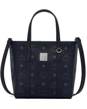 MCM Logo Plaque Small Tote Bag - Blue