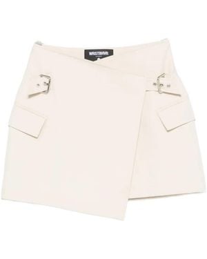 WRSTBHVR Buckle-Detail Wrap Mini Skirt - Natural