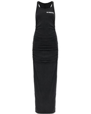 MISBHV Logo-Print Ruched Dress - Black