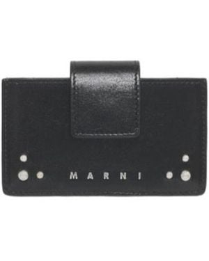 Marni Leather Card Holder With Studs - Black