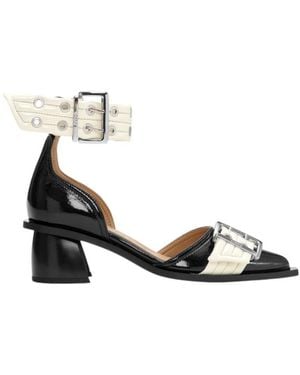 Ganni Buckled Open Cut Court Shoes - Metallic