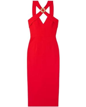 Rebecca Vallance Cameron Cross-Neck Midi Dress - Red