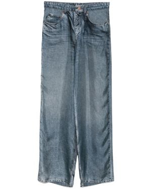 Pierre Louis Mascia Aloe Denim-Print Silk Trousers - Blue