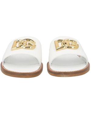 Dolce & Gabbana ドルチェガッバーナ キッズ ロゴプレート スリッポン スライド - White