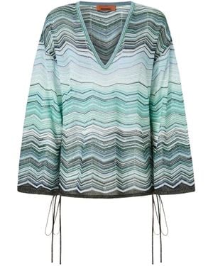 Missoni Chevron Lamé Viscose Blouse With Sequins - Blue