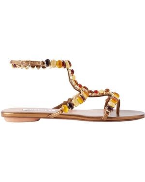 Aquazzura Embellished Leather Sandals - Brown