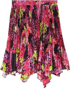 Versace Floral Printed Asymmetric Pleated Skirt - Multicolour