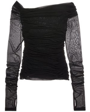 Helmut Lang Ruched Off-Shoulder Top - Black