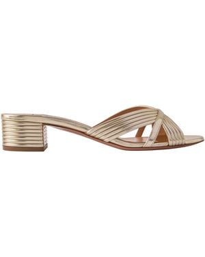 Aquazzura Metallic Leather Mules - Natural