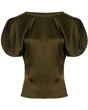 Victoria Beckham Draped Sleeved Satin Top - Green