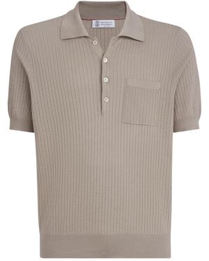Brunello Cucinelli Ribbed Lightweight Knitted Polo Shirt - Grey