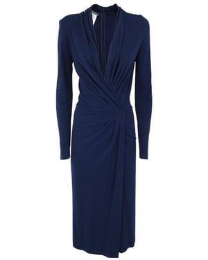 Alberta Ferretti Twisted-Front Long-Sleeved Midi Dress - Blue