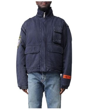 Heron Preston Eagle-Patch Distressed-Effect Jacket - Blue