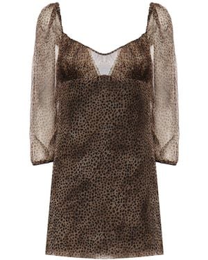 Saint Laurent Leopard-Print Mini Dress - Brown