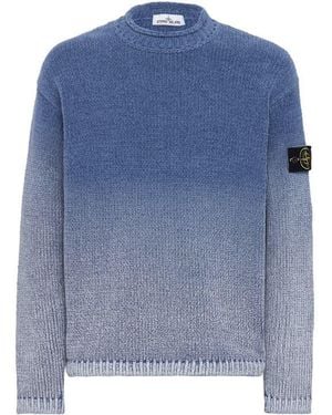 Stone Island Logo Cotton Crewneck Jumper - Blue