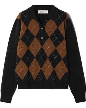 Rohe Diamond Pattern Wool Polo Collar Jumper - Black