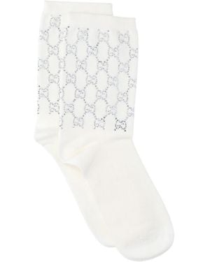 Gucci Gg Embellished Ribbed Socks - White